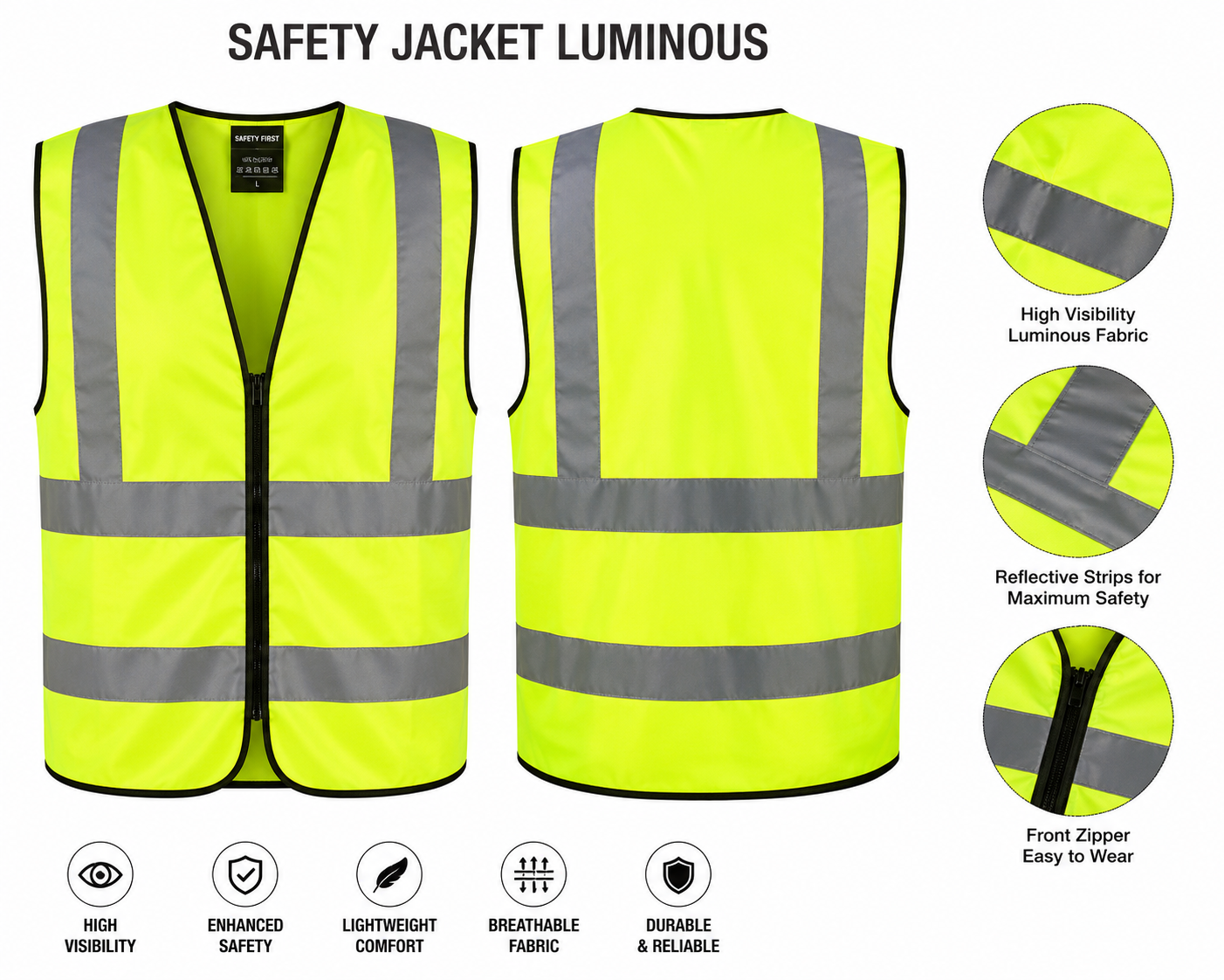 SAFETY JACKET LUMINOUS High Visibility Reflective Vest