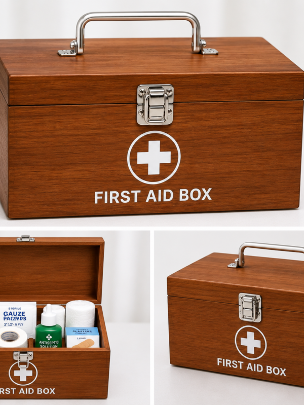 FIRST AID BOX WOODEN SMALL Medical Storage Box