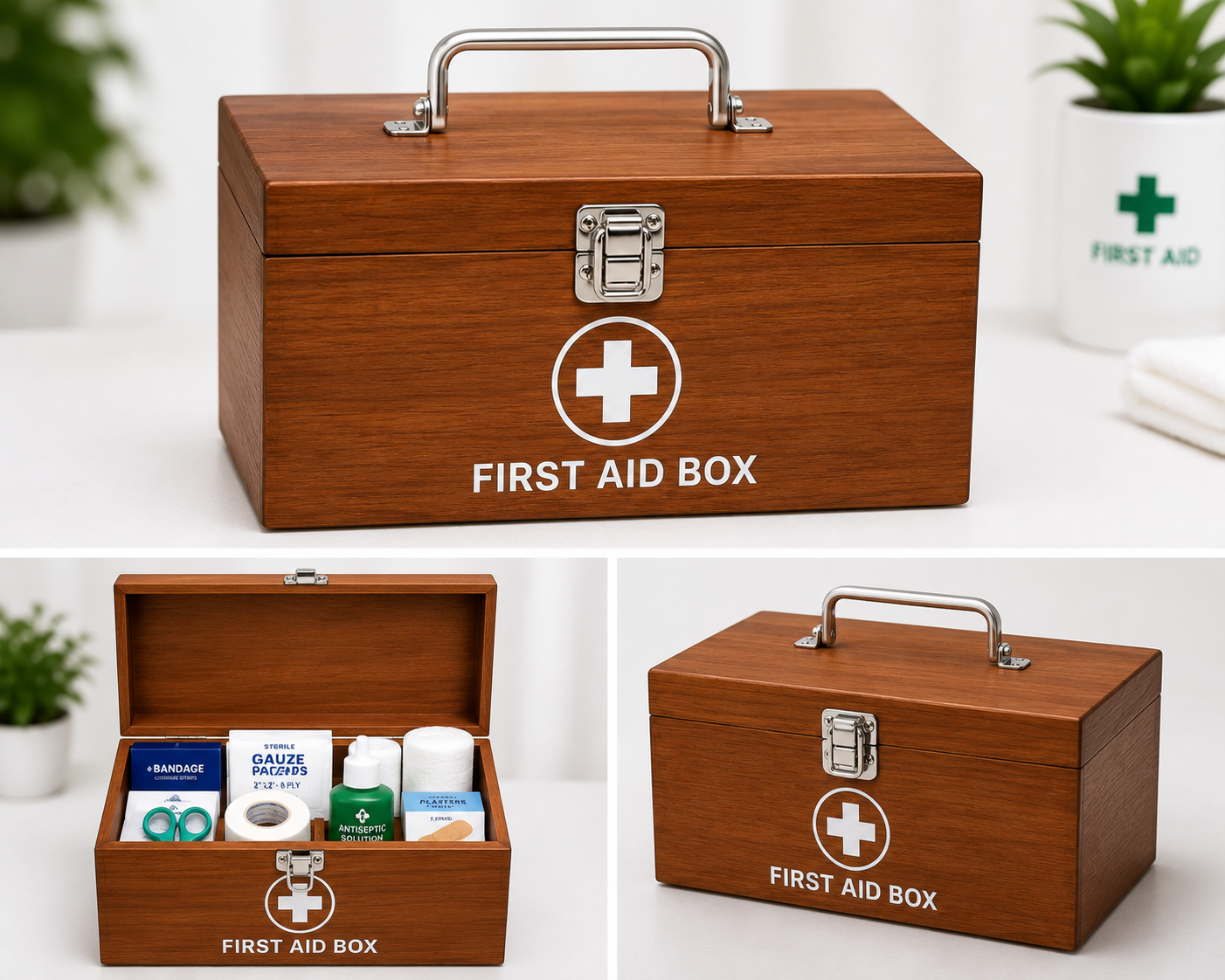 FIRST AID BOX WOODEN SMALL Medical Storage Box