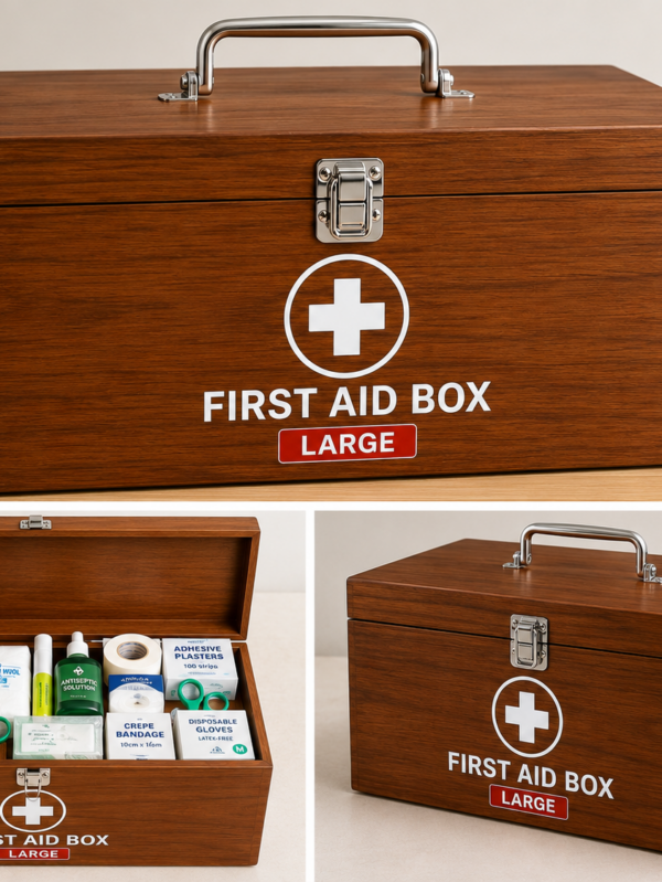 FIRST AID BOX WOODEN LARGE Premium Medical Storage Box